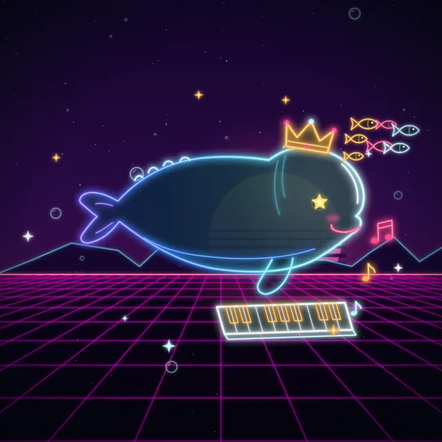 Neon line beluga with a keyboard